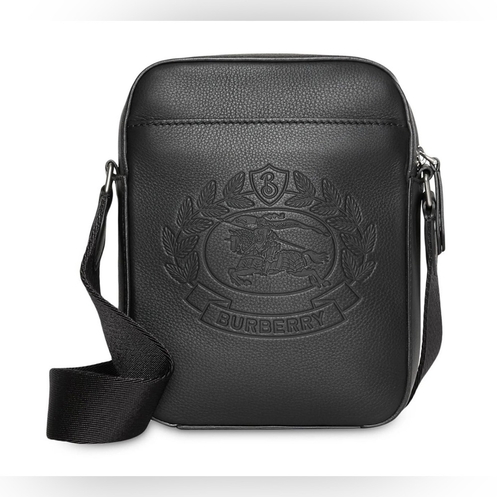 Burberry Embossed Black Leather Messenger Bag